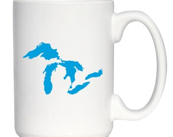Great Lakes Map Coffee Mug - Unique Art Gifts for Midwestern Women & Men