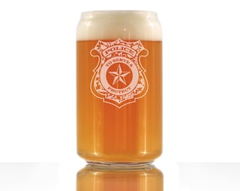 Police Badge Engraved Beer Can Pint Glass, Unique Gifts for Police Officers, Law Enforcement Gift