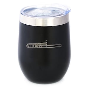 Trombone Insulated Wine Tumbler with Sliding Lid Music Decor and Music Teacher Gifts for Musicians 12oz Stainless Steel Tumbler