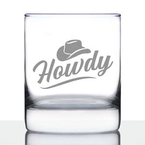 Howdy Whiskey Rocks Glass Country Western Decor for Home 10 oz Glasses