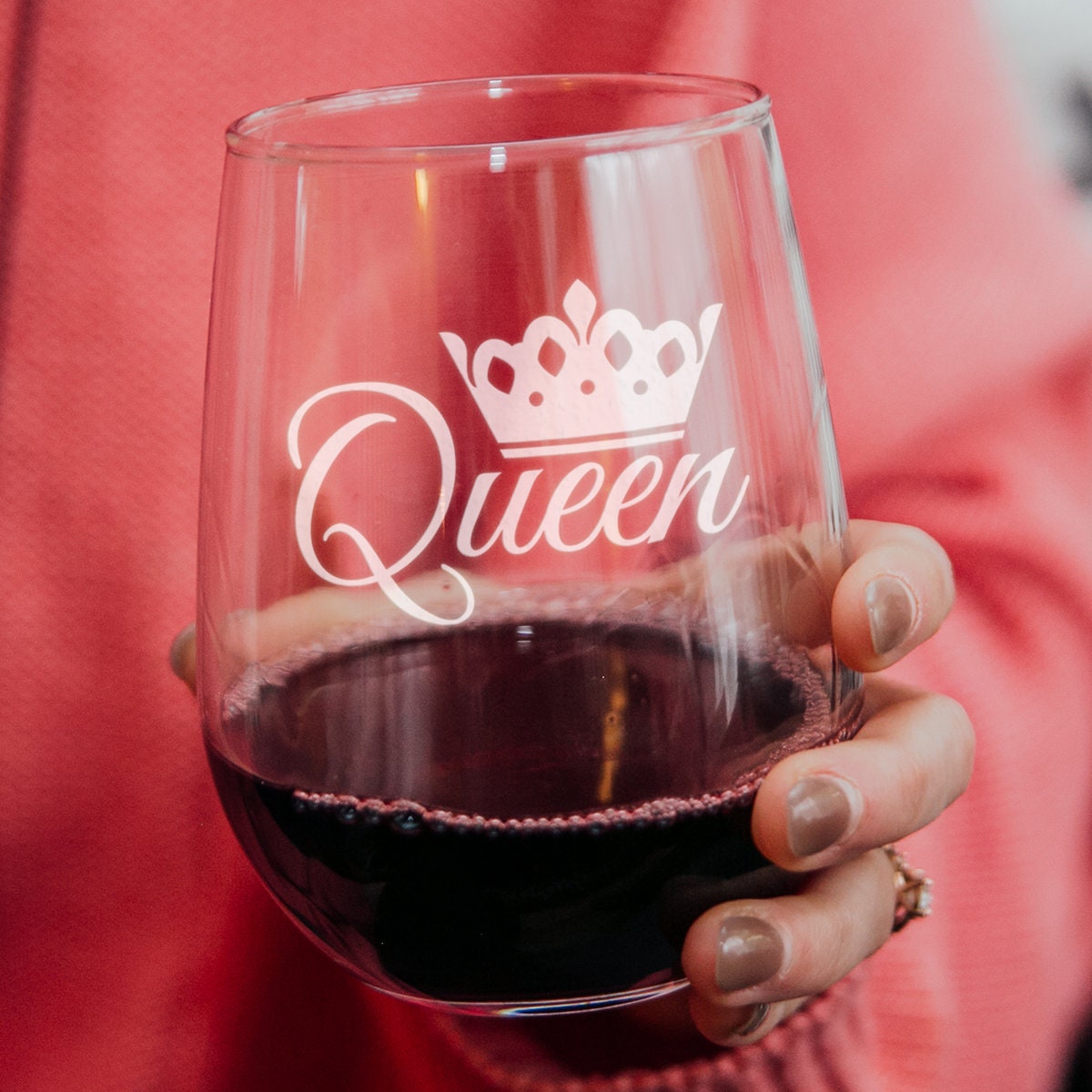 Queen – Cute Funny Stemless Wine Glass, Large Glasses, Etched