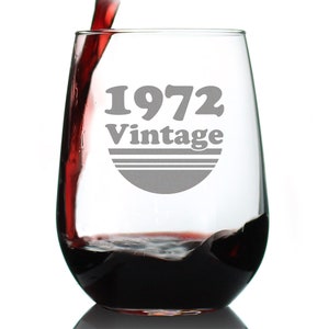 Vintage 1972 - 53rd Birthday Stemless Wine Glass Gifts for Women & Men Turning 53 - Bday Party Decor - Large Glasses