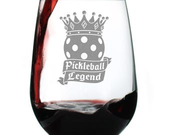 Funny Pickleball Gifts Stemless Wine Glass Pickleball Legend Large 17oz Glasses