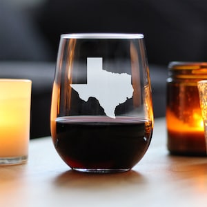 Texas State Outline Stemless Wine Glass - Etched Sayings and Engraved Gift for Texan - Large Glasses 17 Oz
