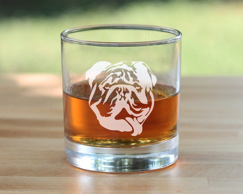 Bulldog 10 oz Rocks Glass or Old Fashioned Glass, Etched Glassware, Cute Gifts for Dog Lovers with English Bulldogs image 3