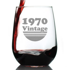Vintage 1970 Etched Stemless Wine Glass: 55th Birthday Gift