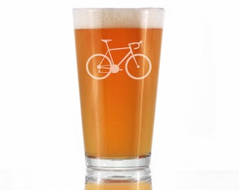 Etched Bicycle Pint Glass: 16 oz Beer Glass for Cyclists