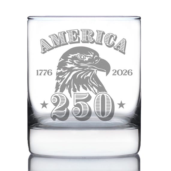 アメリカ建国250周年記念ウイスキーグラス：エッチング加工ロック