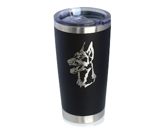 Doberman Face - Insulated Coffee Tumbler Cup with Sliding Lid - Stainless Steel Travel Mug - Doberman Dog Gifts for Women and Men