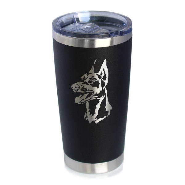 Doberman Face - Insulated Coffee Tumbler Cup with Sliding Lid - Stainless Steel Travel Mug - Doberman Dog Gifts for Women and Men