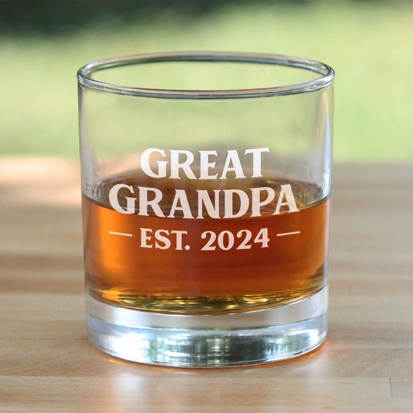 Great Grandpa Est 2024 - Neuer Urgroßvater Whisky Rocks Glas Geschenk zum ersten Mal Urgroßeltern - Mutige 10,25 Unzen Gläser