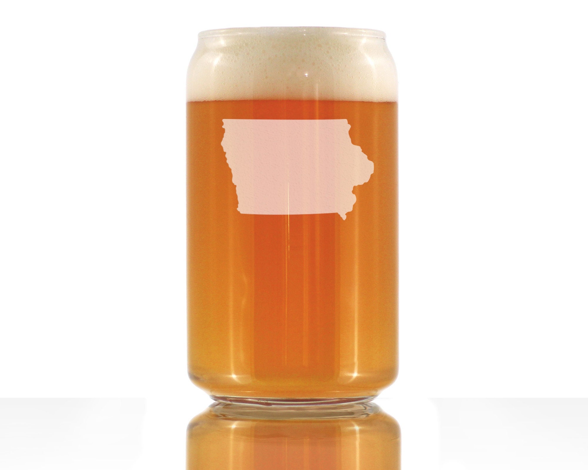 Iowa State Outline Beer Can Pint Glass, Etched Gifts for Iowans - 16 oz