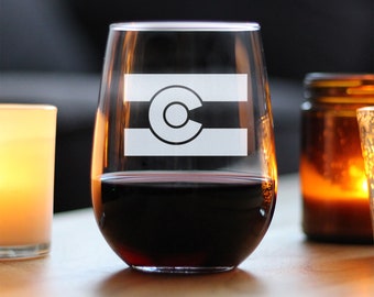 Copa de vino con la bandera de Colorado: copa sin tallo grabada del centenario
