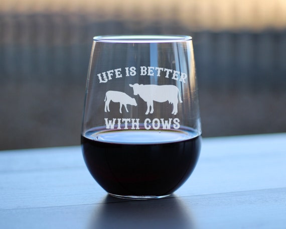 Life is Better With Cows Cute Stemless Wine Glass Farmhouse Décor Gifts for  Lovers of Cows and Wine Large Glasses 