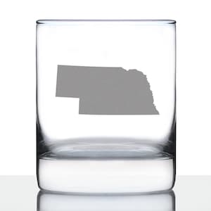 Nebraska State Outline Rocks Glass or Old Fashioned Glass - Engraved Gift for Nebraskans - 10 Oz