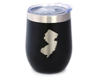 Vaso térmico para vino con el contorno del estado de Nueva Jersey: vaso de viaje de acero inoxidable con aislamiento
