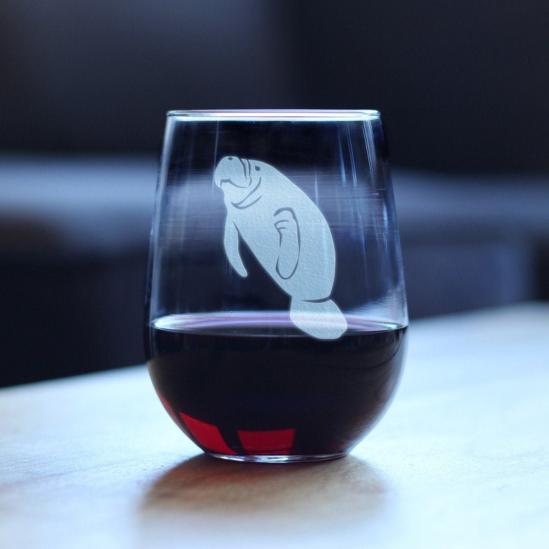 Manatee Cute Stemless Wine Glass Beach House Decor Gifts for Lovers of Manatees and Wine Large Glasses image 3