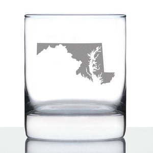 Maryland State Outline Rocks Glass or Old Fashioned Glass - Engraved Gift for Marylanders - 10 Oz
