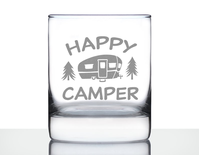 BevveeCo Happy Camper Rocks Glass