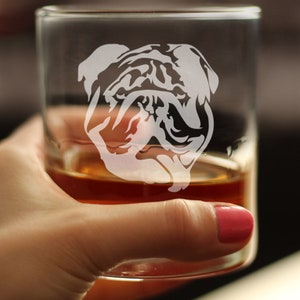 Bulldog 10 oz Rocks Glass or Old Fashioned Glass, Etched Glassware, Cute Gifts for Dog Lovers with English Bulldogs image 2