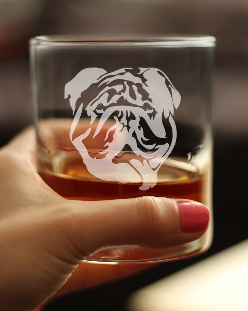 Bulldog 10 oz Rocks Glass or Old Fashioned Glass, Etched Glassware, Cute Gifts for Dog Lovers with English Bulldogs image 2