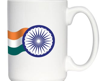 Koffiemok met Indiase vlag - Indiase cadeaus en souvenirs - witte keramische koffiekop