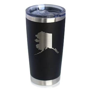 Alaska State Outline - Insulated Coffee Tumbler Cup with Sliding Lid - Stainless Steel Travel Mug - Alaska Gifts for Women and Men Alaskans