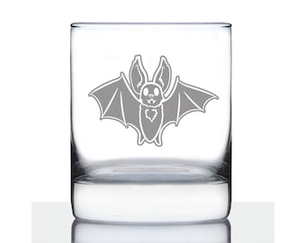 Etched Bat Whiskey Glass: Spooky Halloween Décor, Bat Lover Gift