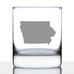 Iowa State Outline Rocks Glass or Old Fashioned Glass - Engraved Gift for Iowans - 10 Oz