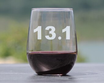 13.1 Wijnglas halve marathon: geëtst geschenk 17 oz zonder steel