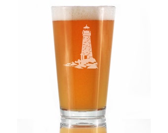 Lighthouse - Cute Pint Glass, 16 Oz, Etched Sayings - Beach House and Nautical Decor Gifts for Sailors & Ocean Lovers