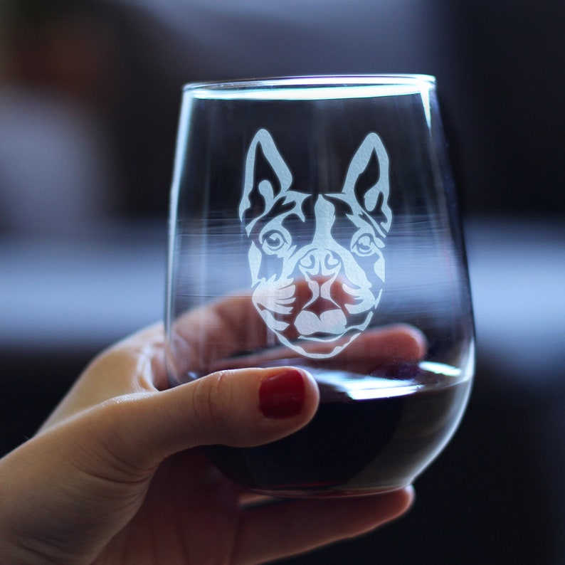 Large Glasses Cute Gifts for Dog Lovers with Terriers Stemless Wine Glass Boston Terrier Face