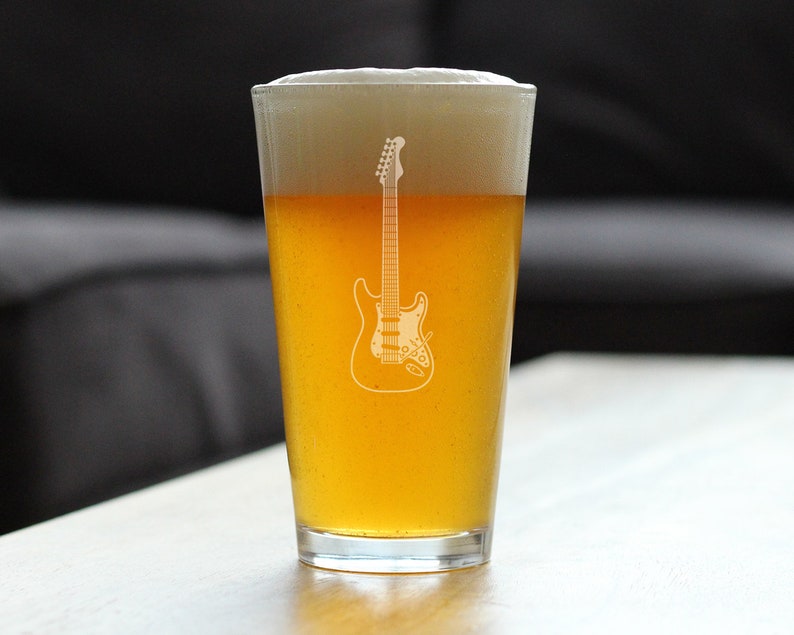 Electric Guitar Pint Glass for Beer Music Gifts for Guitar Players, Teachers and Musical Accessories for Musicians 16 Oz Glasses image 2