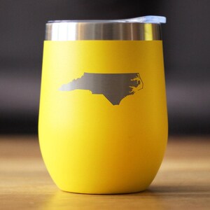 North Carolina State Outline Wine Tumbler: Stainless Steel Travel Mug Yellow