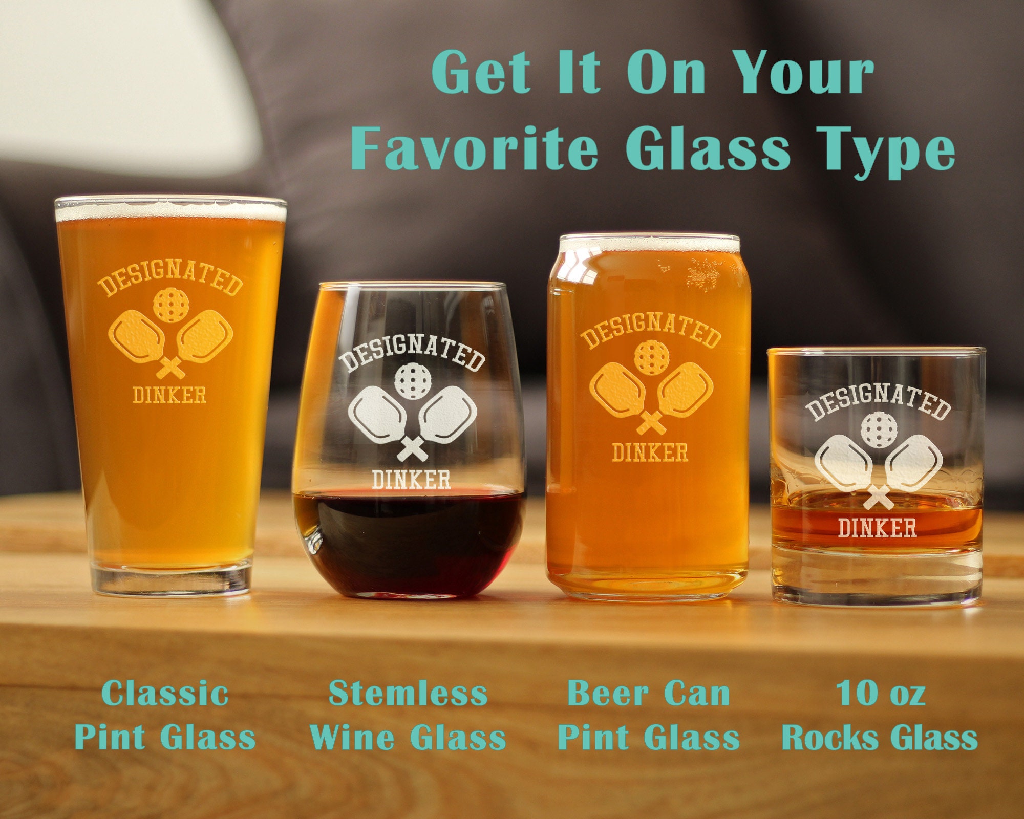 Designated Dinker - Whiskey Rocks Glass - Funny Unique Pickleball Themed Gifts for Dinkers and Bangers - 10 Oz Glasses
