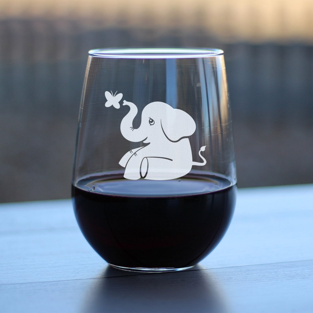 Cute Elephant Funny Stemless Wine Glass Whimsical Themed Decor Gifts