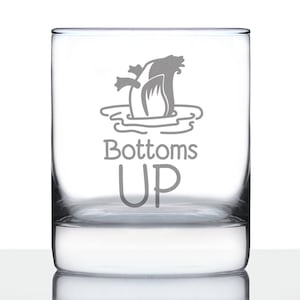 Bottoms Up - Funny 10 oz Rocks Glass or Old Fashioned Glass, Cute Duck Themed Gifts for Women Who Love Ducks & Puns