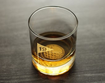 19th Hole and Golf Ball Whiskey Rocks Glass - Unique Golfing Themed Gifts for Golfers and Dads Who Love to Golf - 10 Oz Glasses