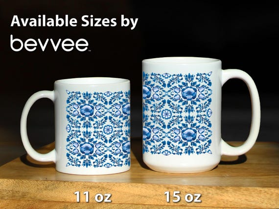 デルフトブルーの花柄コーヒーマグ - オランダ風模様の陶器カップ