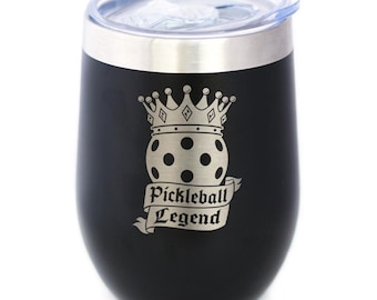 Bicchiere termico Pickleball Legend: divertente bicchiere da vino in acciaio inossidabile isolato.