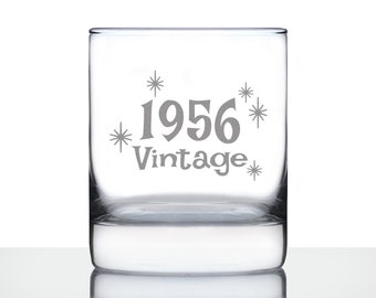 Vintage 1956 Etched Whiskey Glass: 70th Birthday Gift