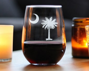 South Carolina Flag - Engraved Large Stemless Wine Glass for Women & Men - Cute Fun Gift