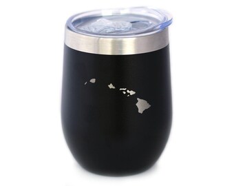 Vaso térmico para vino con el contorno del estado de Hawái: acero inoxidable con aislamiento térmico, ideal como regalo hawaiano.
