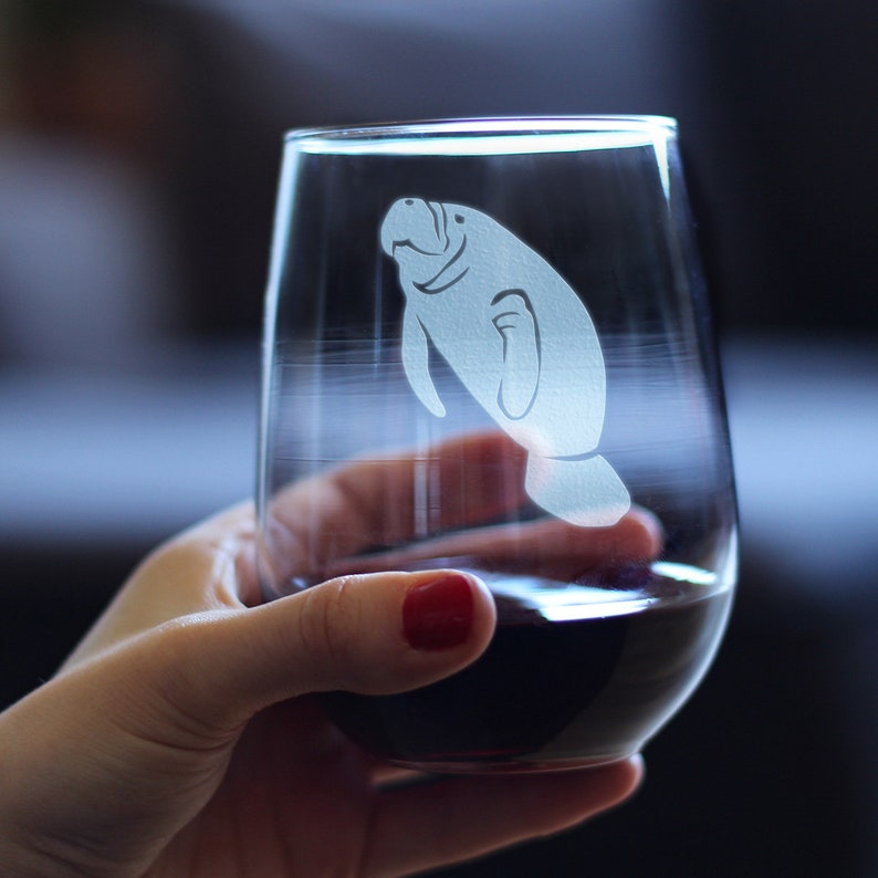 Manatee Cute Stemless Wine Glass Beach House Decor Gifts for Lovers of Manatees and Wine Large Glasses 画像 4