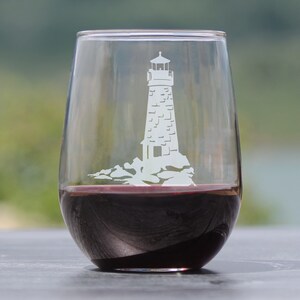 Lighthouse - Cute Stemless Wine Glass - Beach House and Nautical Decor Gifts for Sailors & Ocean Lovers - Large  Glasses