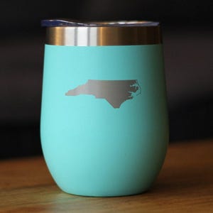 North Carolina State Outline Wine Tumbler: Stainless Steel Travel Mug Teal