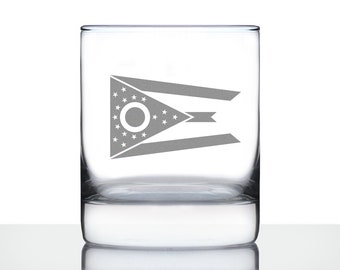 Ohio Flag Rocks Glass - Engraved Old Fashioned Glasses for Men & Women - Fun 10.25 Oz Tumbler Gifts