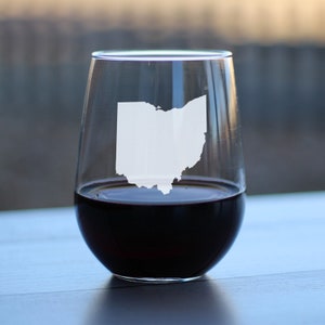 Ohio State Outline Stemless Wine Glass - Etched Sayings, Engraved Gifts for Ohioans - Large 17 Oz