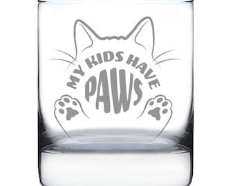 Lustige Katzen-Geschenke Whisky-Felsen Glas Meine Kinder haben Pfoten 10 Unze Gläser