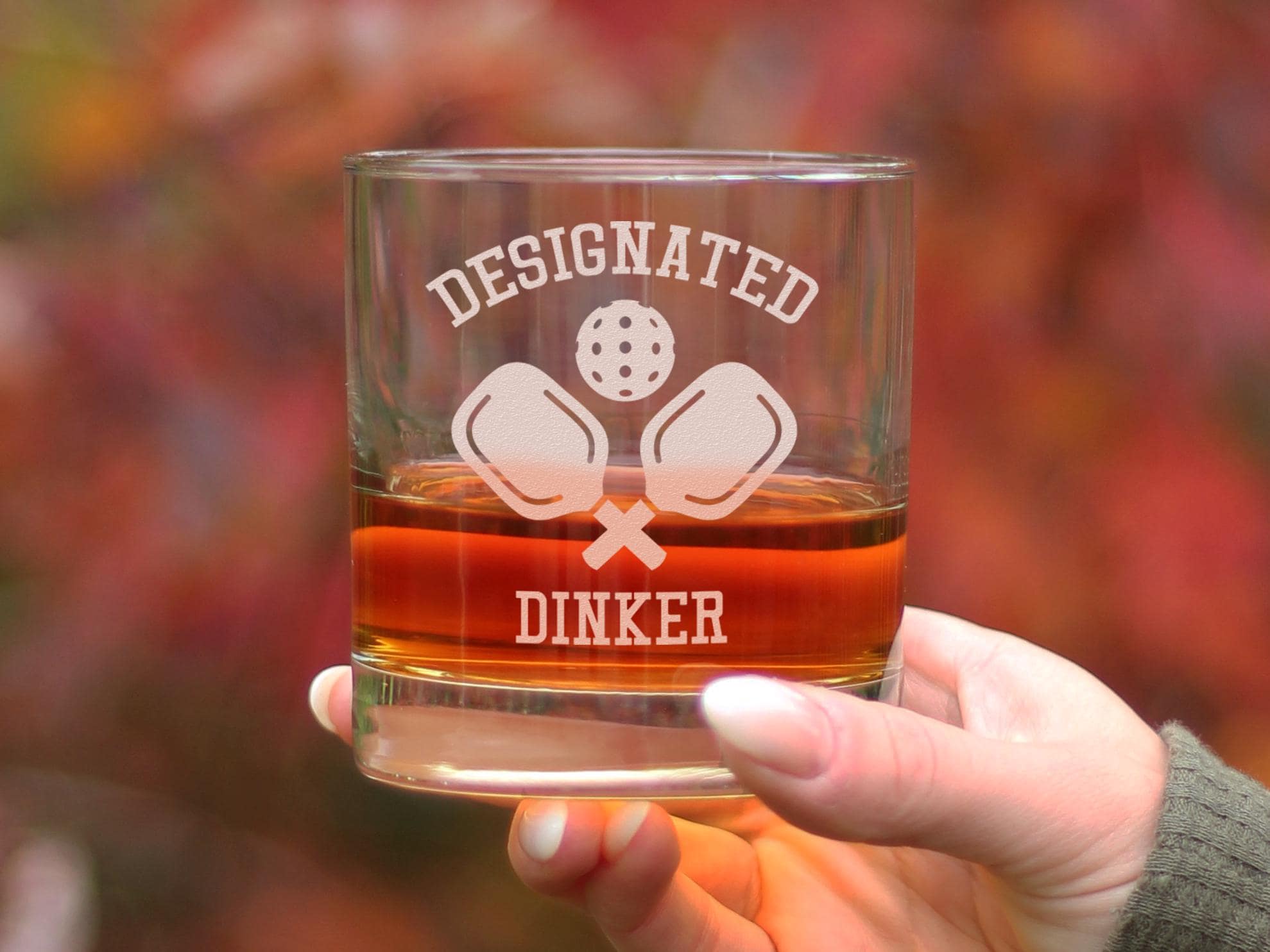 Designated Dinker - Whiskey Rocks Glass - Funny Unique Pickleball Themed Gifts for Dinkers and Bangers - 10 Oz Glasses